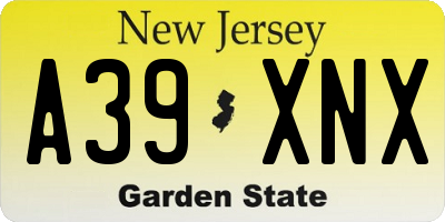 NJ license plate A39XNX