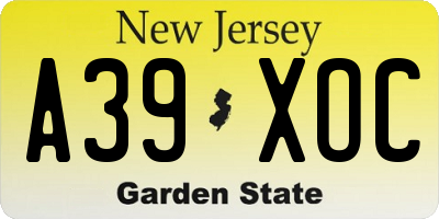 NJ license plate A39XOC