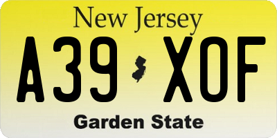 NJ license plate A39XOF