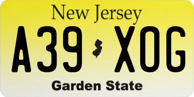 NJ license plate A39XOG