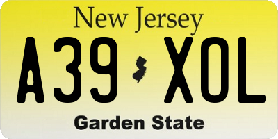 NJ license plate A39XOL