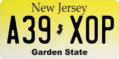 NJ license plate A39XOP