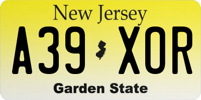 NJ license plate A39XOR