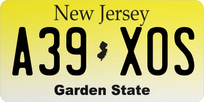 NJ license plate A39XOS