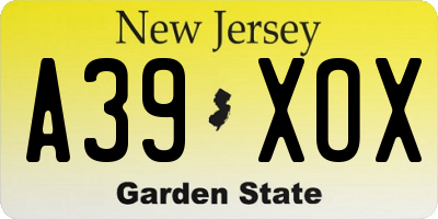 NJ license plate A39XOX