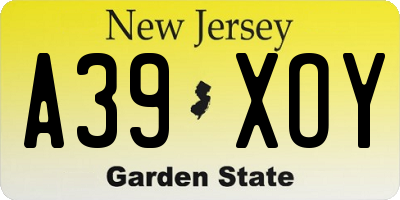 NJ license plate A39XOY