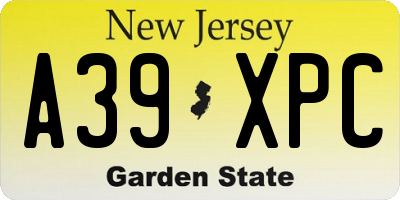 NJ license plate A39XPC