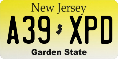 NJ license plate A39XPD