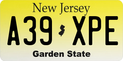 NJ license plate A39XPE