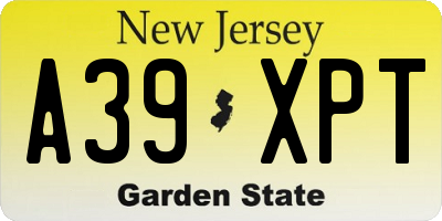 NJ license plate A39XPT