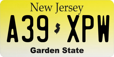 NJ license plate A39XPW