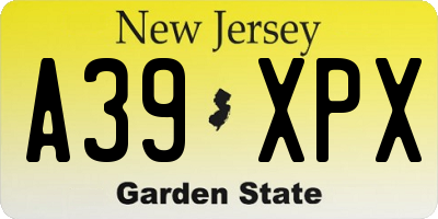 NJ license plate A39XPX