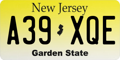NJ license plate A39XQE