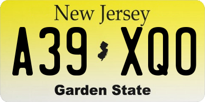 NJ license plate A39XQO