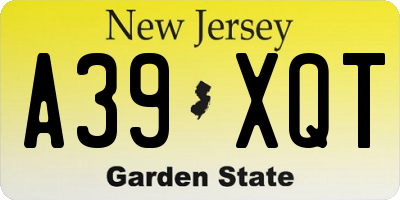 NJ license plate A39XQT