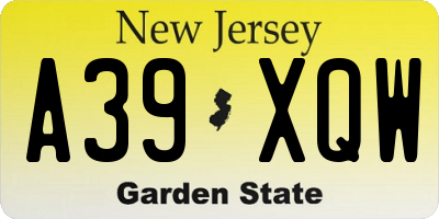 NJ license plate A39XQW