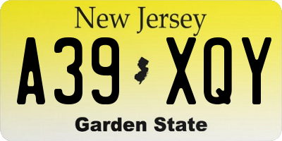 NJ license plate A39XQY