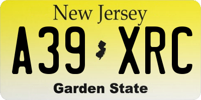 NJ license plate A39XRC