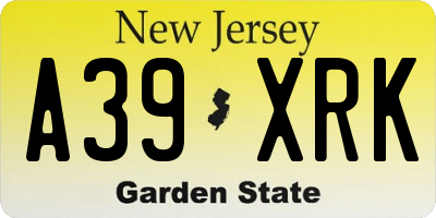 NJ license plate A39XRK