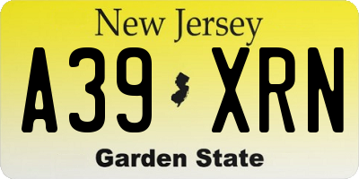 NJ license plate A39XRN