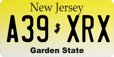 NJ license plate A39XRX