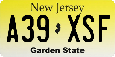 NJ license plate A39XSF
