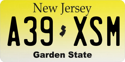 NJ license plate A39XSM