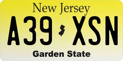 NJ license plate A39XSN