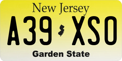 NJ license plate A39XSO