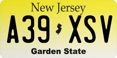 NJ license plate A39XSV