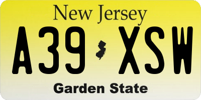 NJ license plate A39XSW