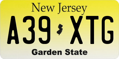 NJ license plate A39XTG