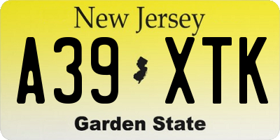 NJ license plate A39XTK