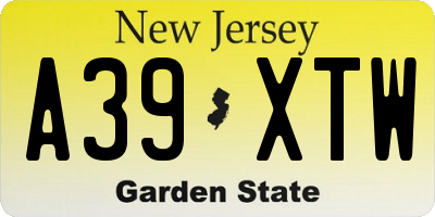 NJ license plate A39XTW