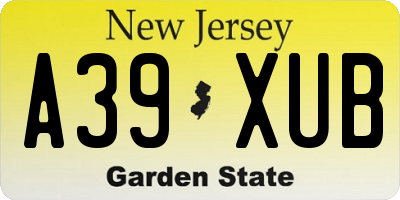 NJ license plate A39XUB
