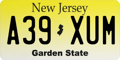 NJ license plate A39XUM