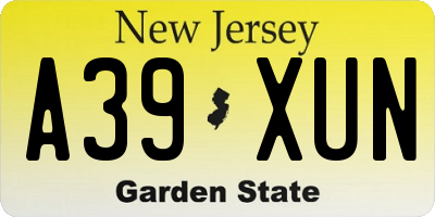 NJ license plate A39XUN