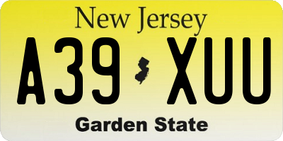 NJ license plate A39XUU