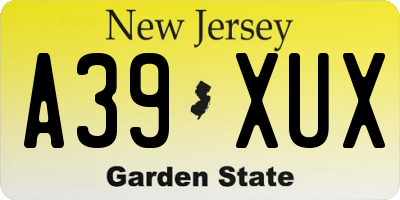 NJ license plate A39XUX