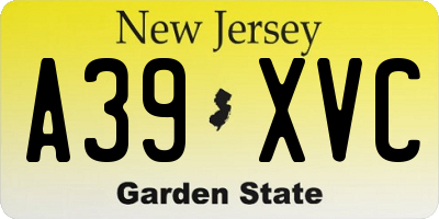 NJ license plate A39XVC