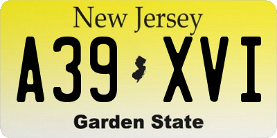 NJ license plate A39XVI