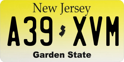 NJ license plate A39XVM