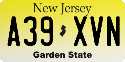 NJ license plate A39XVN