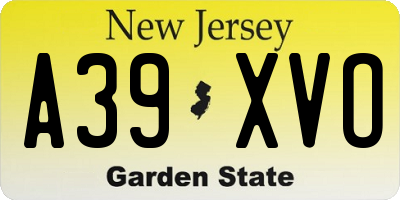 NJ license plate A39XVO