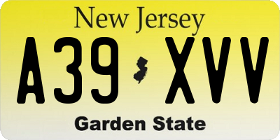 NJ license plate A39XVV