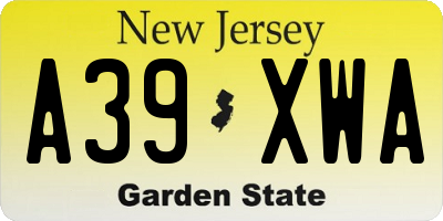 NJ license plate A39XWA