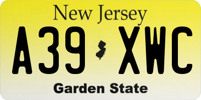 NJ license plate A39XWC