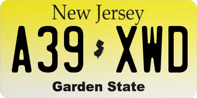 NJ license plate A39XWD