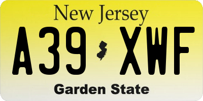 NJ license plate A39XWF