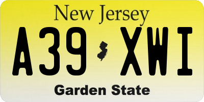 NJ license plate A39XWI
